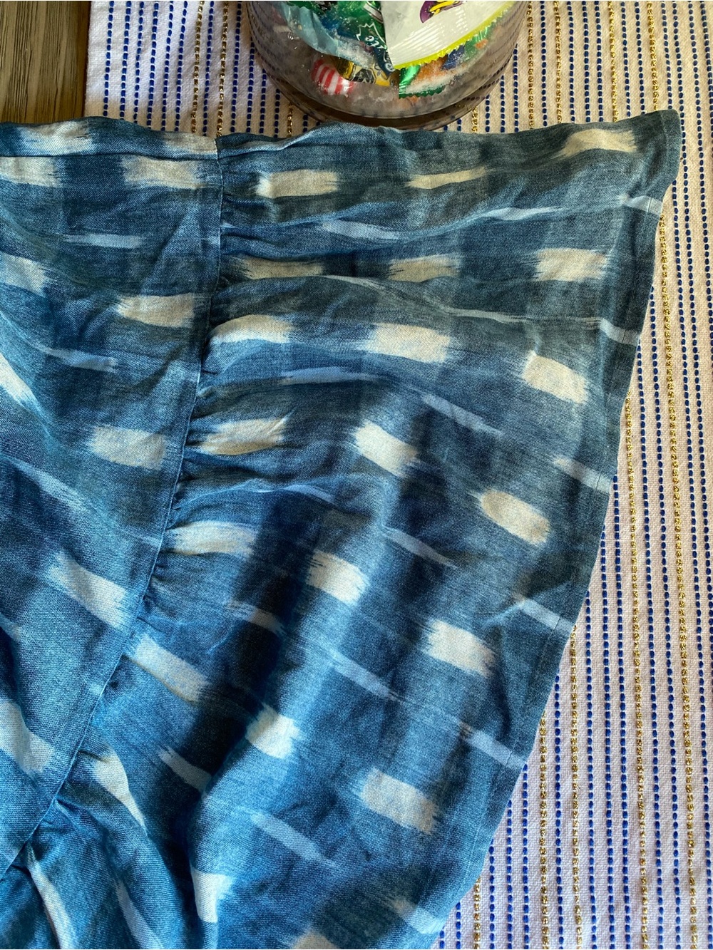 Tuckernuck x Pomander Place Blue Ikat Kenzo Dress Mini Tiered Smocked Cuff Sz L - Picture 11 of 16